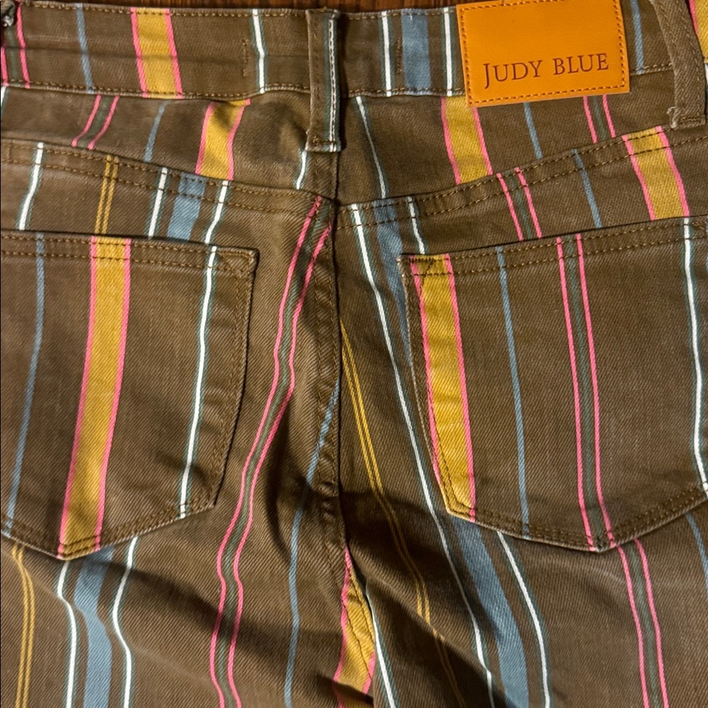 Judy Blue EUC Women's Brown Flare Jeans with Multicolor Vertical Stripe - Picture 7 of 7